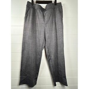 Terra & Sky Womens Plus 1X Black White Glen Plaid Elastic Waist Straight Leg
